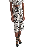 Printed Pongee Midi-Skirt