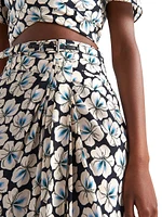 Printed Pongee Midi-Skirt