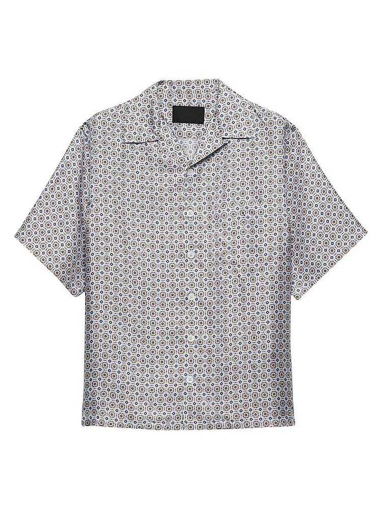 Short-Sleeved Printed Silk Shirt