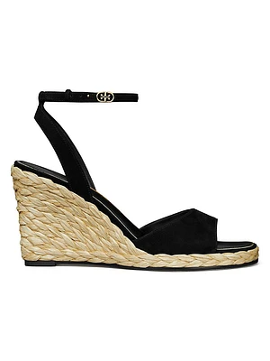 Double T Buckle 80MM Suede Wedge Sandals