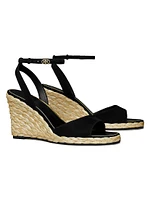 Double T Buckle 80MM Suede Wedge Sandals