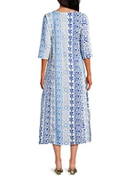 Blair Geometric Floral Cotton Midi-Dress