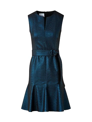 Metallic Denim Belted Minidress