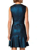 Metallic Denim Belted Minidress