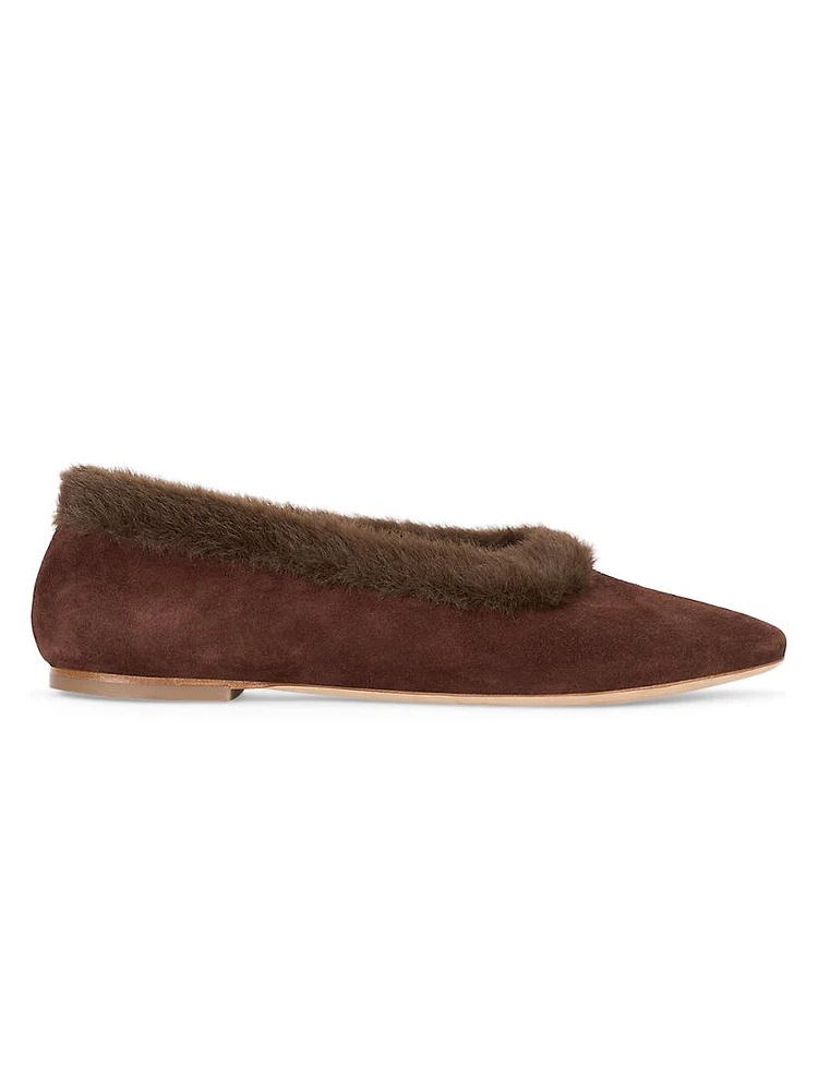 Alba Faux Fur-Trimmed Ballet Flats