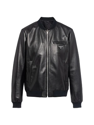 Reversible Nappa Leather and Re-Nylon Bomber Jacket