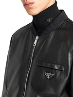 Reversible Nappa Leather and Re-Nylon Bomber Jacket