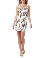 Viviana Cocktail-Print Mini-Dress