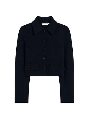 Crepe Single-Breasted Crop Jacket