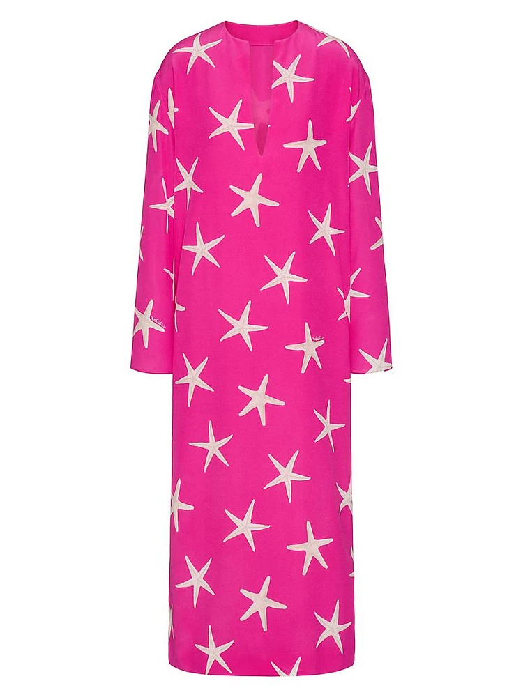 Crepe De Chine Starfish Midi Dress