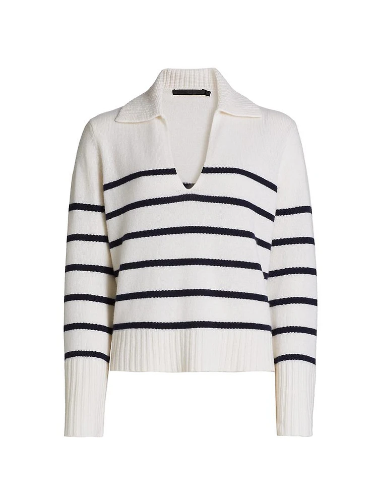 Frances Striped Cashmere Polo Sweater