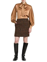 Silk-Blend Satin Tieneck Blouse