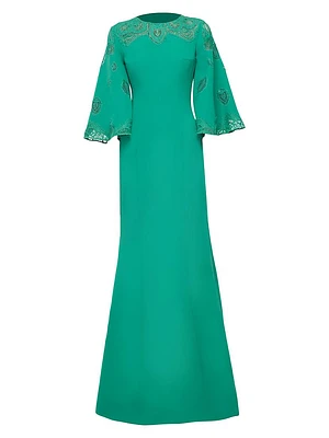 Lace-Trimmed Crepe Fishtail Gown