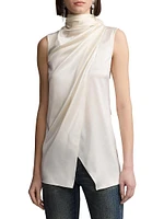 Julie Draped Tieneck Stretch Silk Blouse