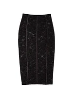 Le Stretch Floral Lace Pencil Skirt