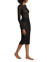 Mesh Long-Sleeve Midi-Dress