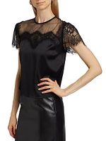 Farren Eyelash Lace Satin Blouse