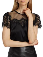 Farren Eyelash Lace Satin Blouse