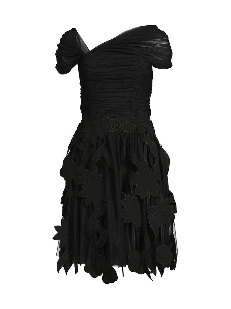 Ruched Tulle Laser-Cut Minidress