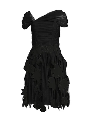 Ruched Tulle Laser-Cut Minidress