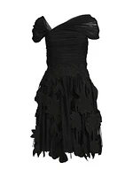Ruched Tulle Laser-Cut Minidress