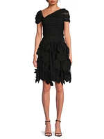 Ruched Tulle Laser-Cut Minidress