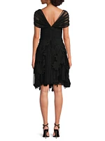 Ruched Tulle Laser-Cut Minidress