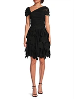 Ruched Tulle Laser-Cut Minidress