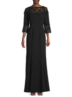 Embellished Crepe-Lace Boatneck Gown