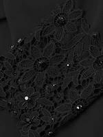 Embellished Crepe-Lace Boatneck Gown