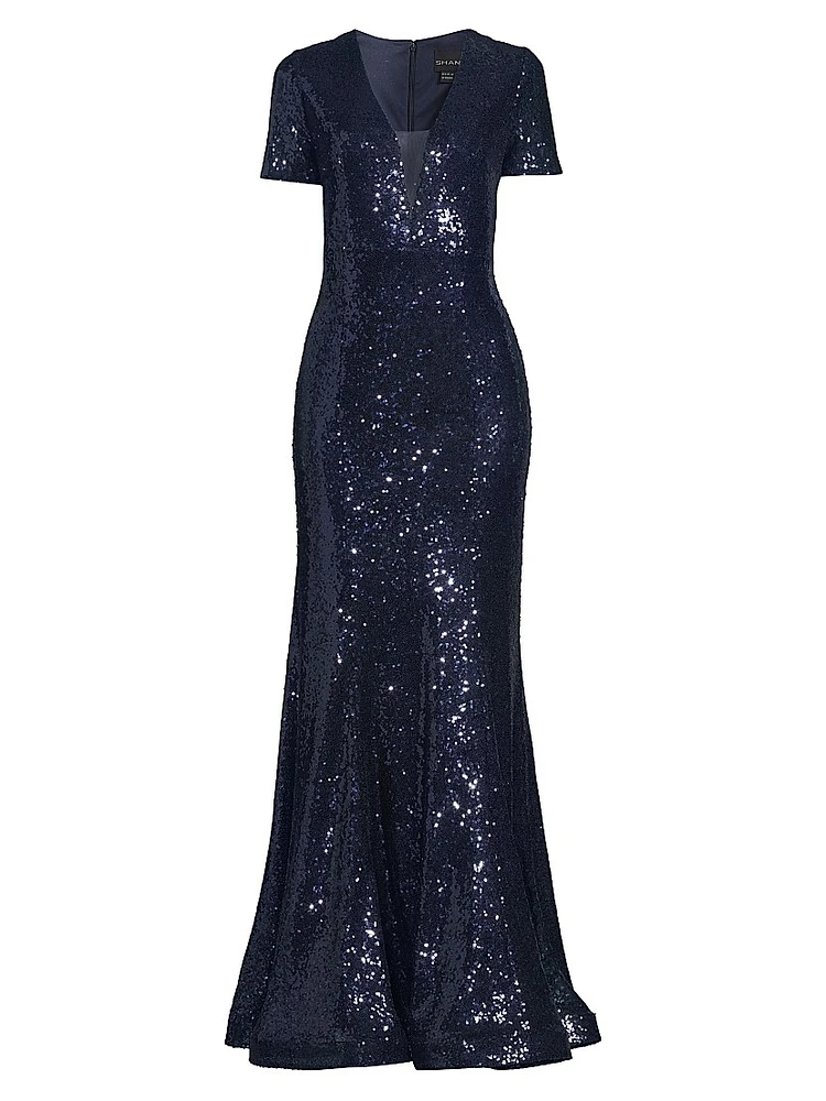 Sequined Fit & Flare Gown