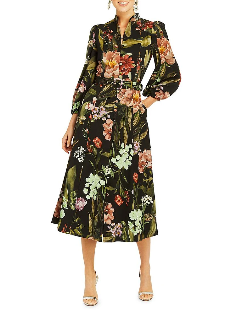 Valencia Floral Belted Midi-Dress