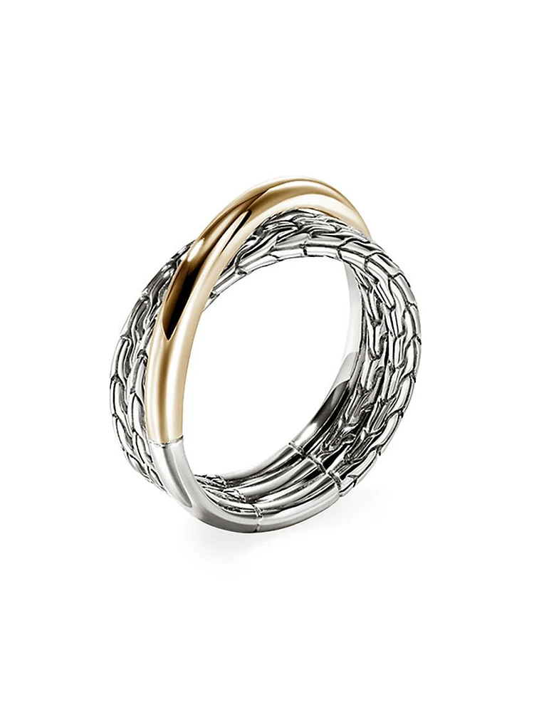 JH Essentials 14K Yellow Gold & Sterling Silver Crossover Ring