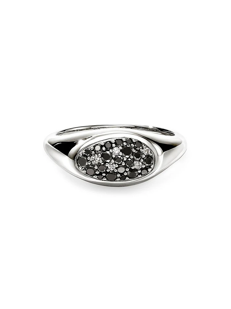 Pebble Sterling Silver & 0.02 TCW Pavé Black White Diamond Ring