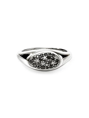Pebble Sterling Silver & 0.02 TCW Pavé Black White Diamond Ring
