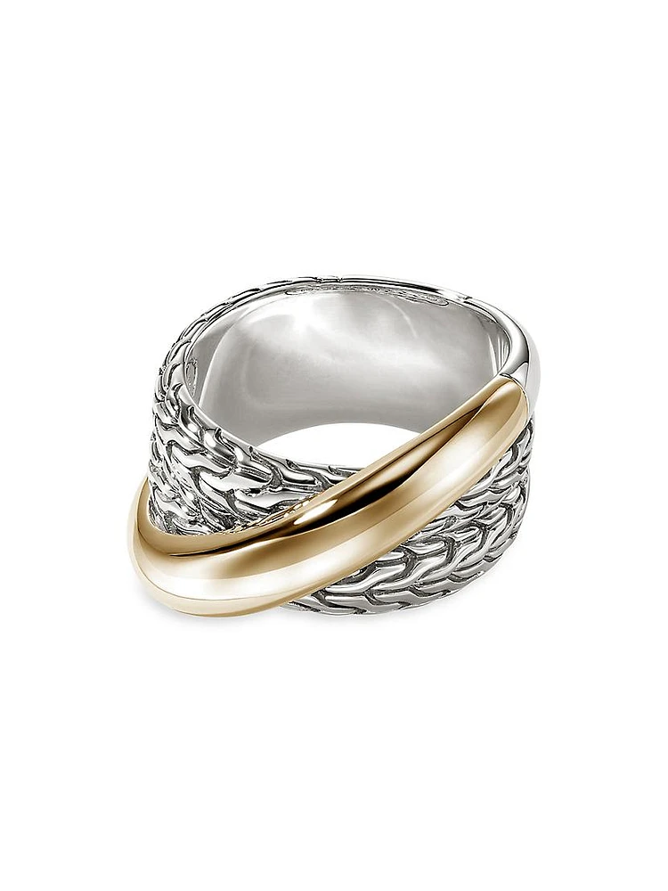 JH Essentials Crossover 14K Yellow Gold & Sterling Silver Band Ring