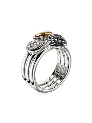 Pebble 14K Yellow Gold, Sterling Silver, Black Diamond & 0.19 TCW Pavé Ring