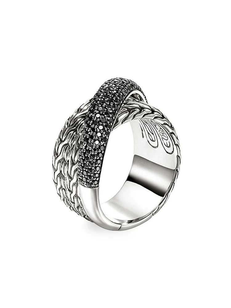 JH Essentials Sterling Silver & Black Sapphire Wide Crossover Ring