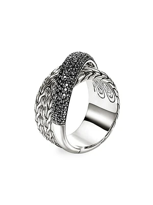 JH Essentials Sterling Silver & Black Sapphire Wide Crossover Ring