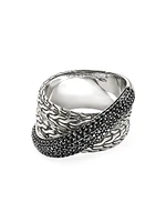 JH Essentials Sterling Silver & Black Sapphire Wide Crossover Ring