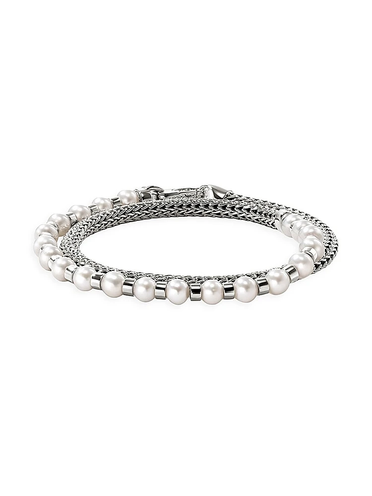 JH Essentials Sterling Silver & Cultured Freshwater Pearl Wrap Bracelet