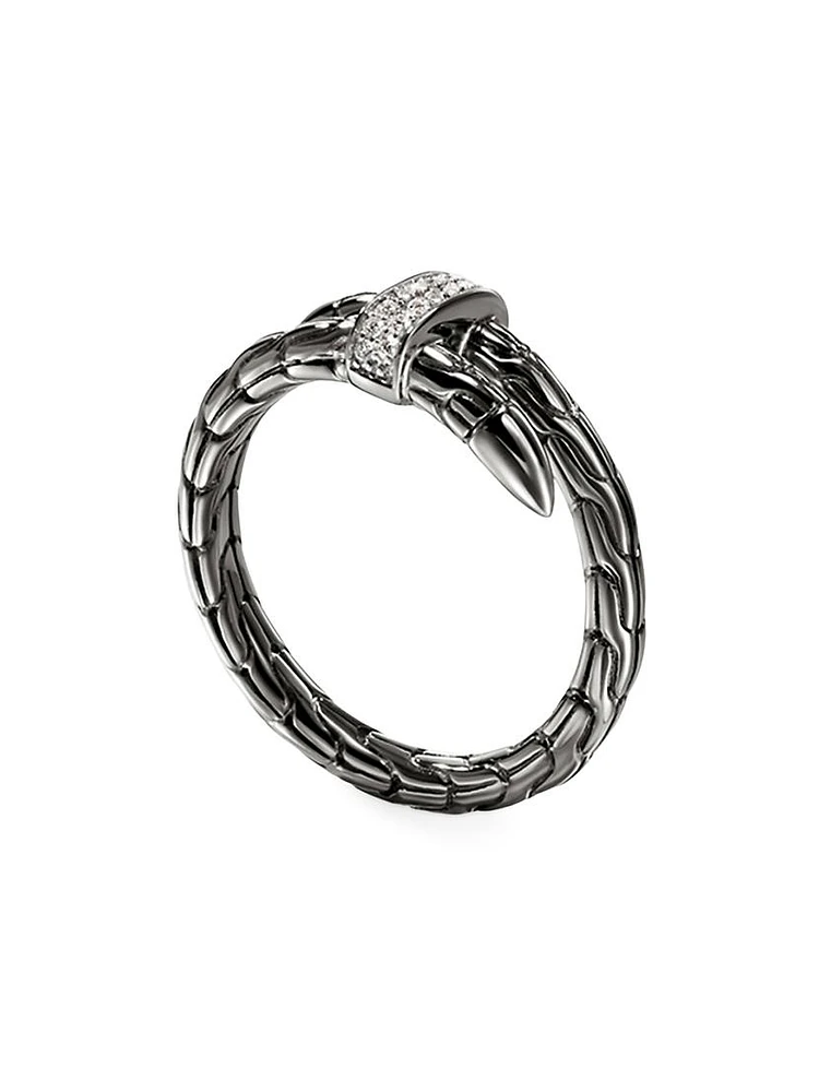 Spear Sterling Silver, Black Rhodium & 0.08 TCW Diamond Ring