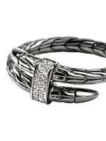 Spear Sterling Silver, Black Rhodium & 0.08 TCW Diamond Ring