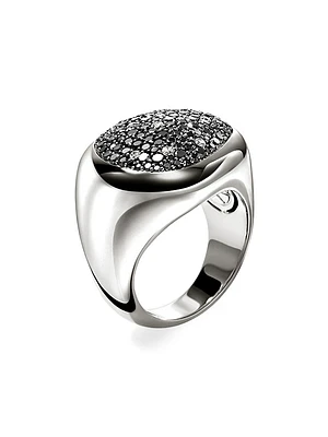 Pebble Sterling Silver, Black Diamond & 0.15 TCW Pavé Ring