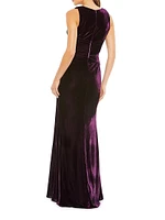 Velvet Pleated Waist Slip Gown