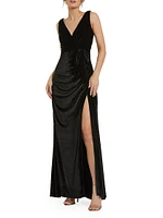 Draped Velvet Tie Slip Gown