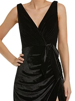 Draped Velvet Tie Slip Gown