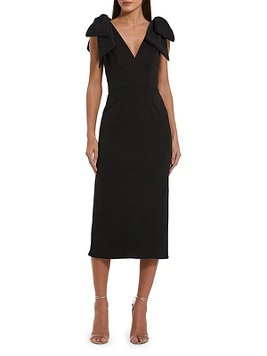 Crêpe Bow Shoulder Midi-Dress