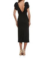 Crêpe Bow Shoulder Midi-Dress