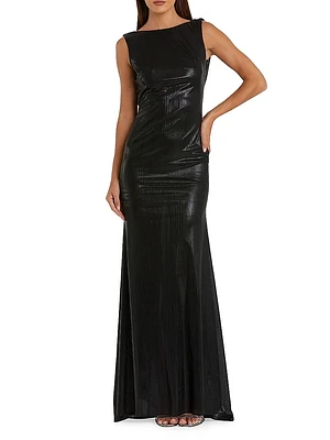 Metallic Cowlneck Mermaid Gown